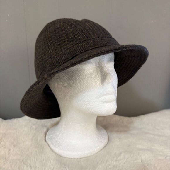 Pendleton Dark Brown Wool Blend Wide Brim Cloche Hat For Women Sz L - Picture 1 of 7